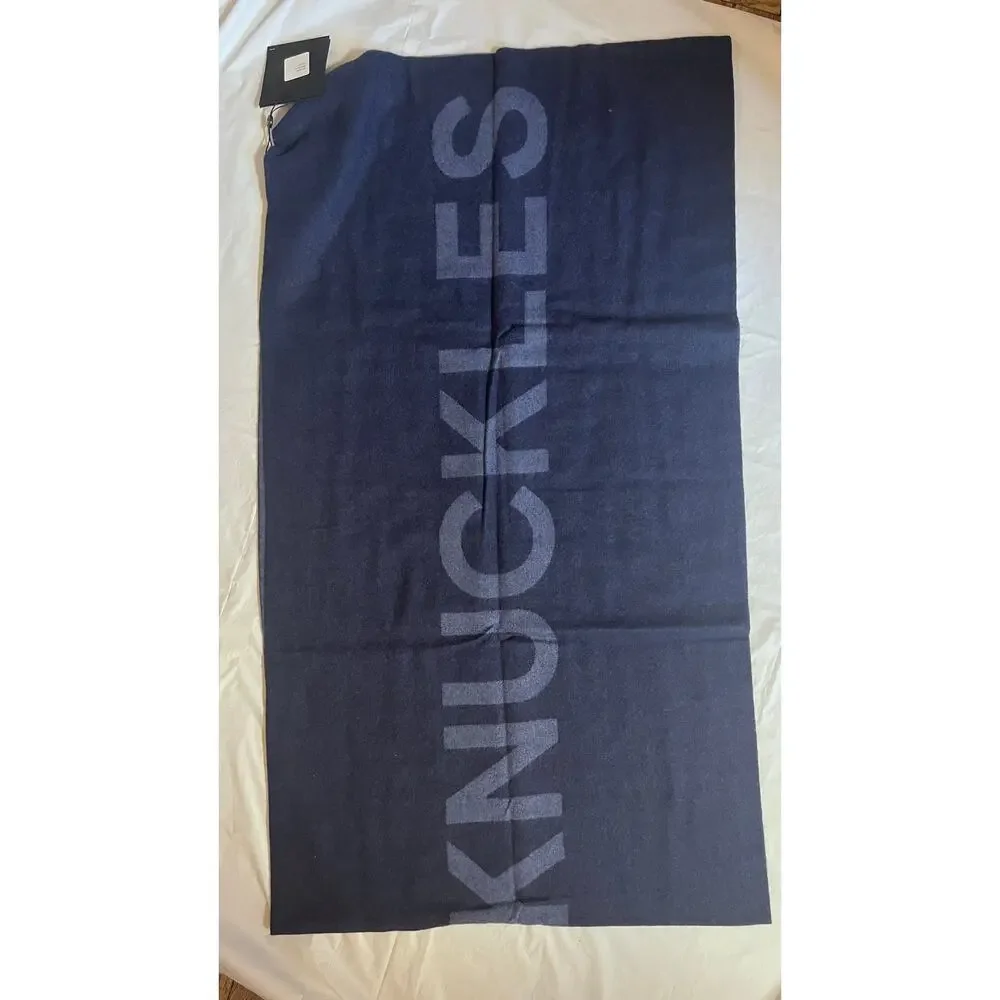 Moose Knuckles Logo Scarf - Wool Cashmere Blue/Grey Reversible Design - NWT